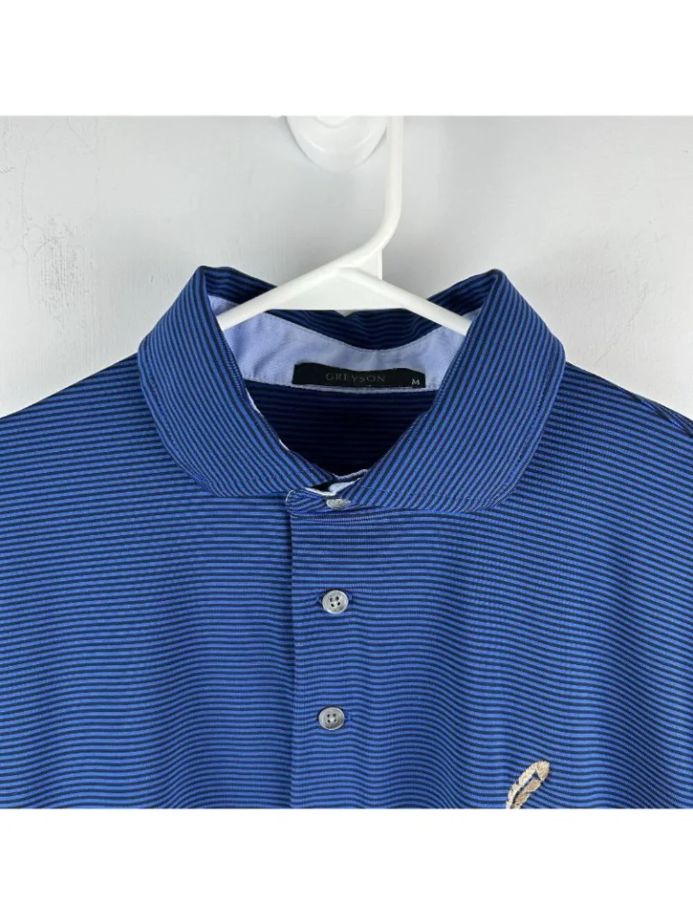 Greyson Polo Shirt Mens Medium Blue Striped Performance Golf Waterbury Open - Picture 4 of 8